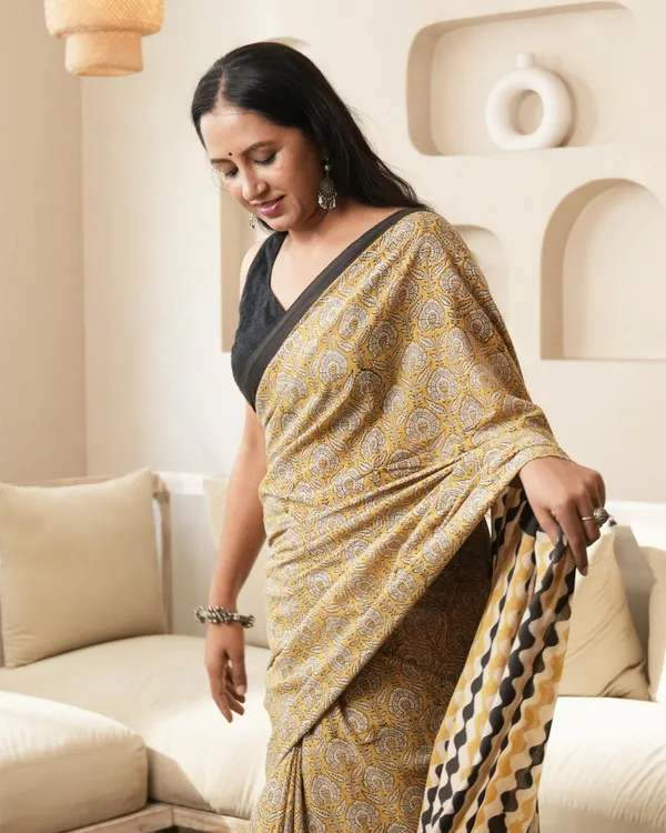 Mustard_Cotton_Jaal_Print_Mulmul_Saree_For_Women